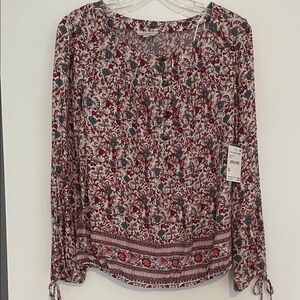 LUCKY BRAND Floral Print Women's Top - Red and Blue xs NEW